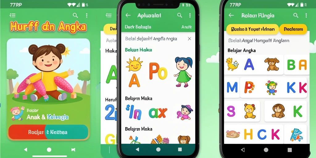Screenshot antarmuka menarik dari aplikasi Belajar Huruf dan Angka.