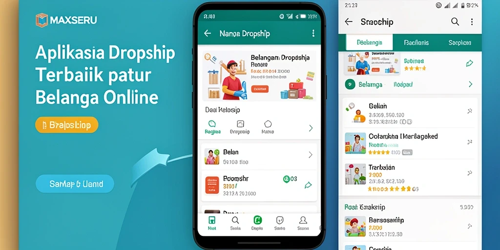 Tampilan antarmuka pengguna aplikasi MAXSERU untuk Dropship.