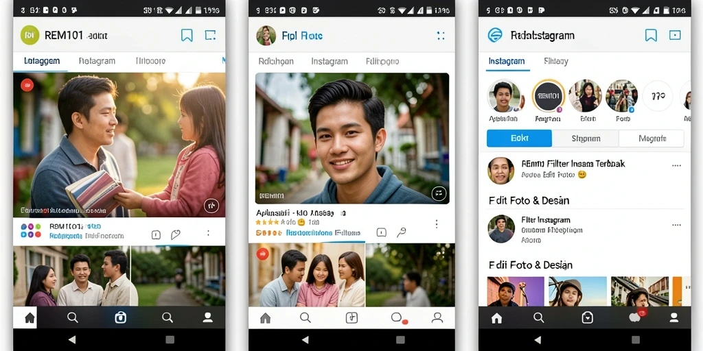Tampilan antarmuka aplikasi REMI101 dengan fitur filter Instagram.